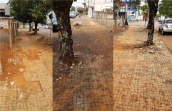Calçadas em péssimo estado na rua Erechim