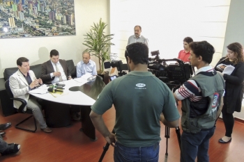 Coletiva aconteceu no gabinete da Presidência|Vereadores Rômulo Quintino, Gugu Bueno e Jaime Vasatta