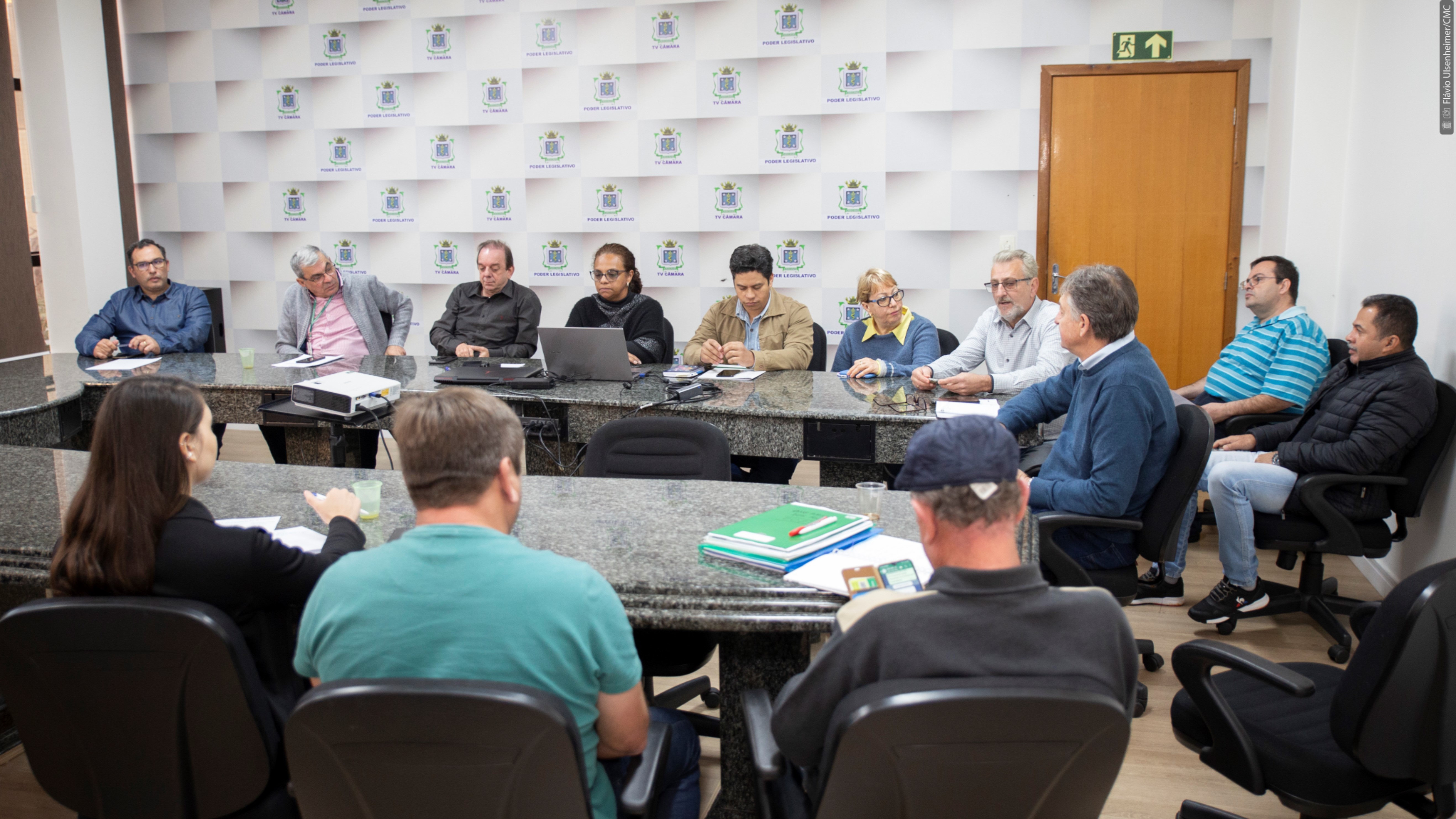 A partir da esq. os vereadores Celso Dal Molin (3º), Beth Leal (4ª), Professor Santello (7º) e Sadi Kisiel (8º)