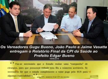 CPI da Saúde entregando o relatório ao prefeito Edgar Bueno