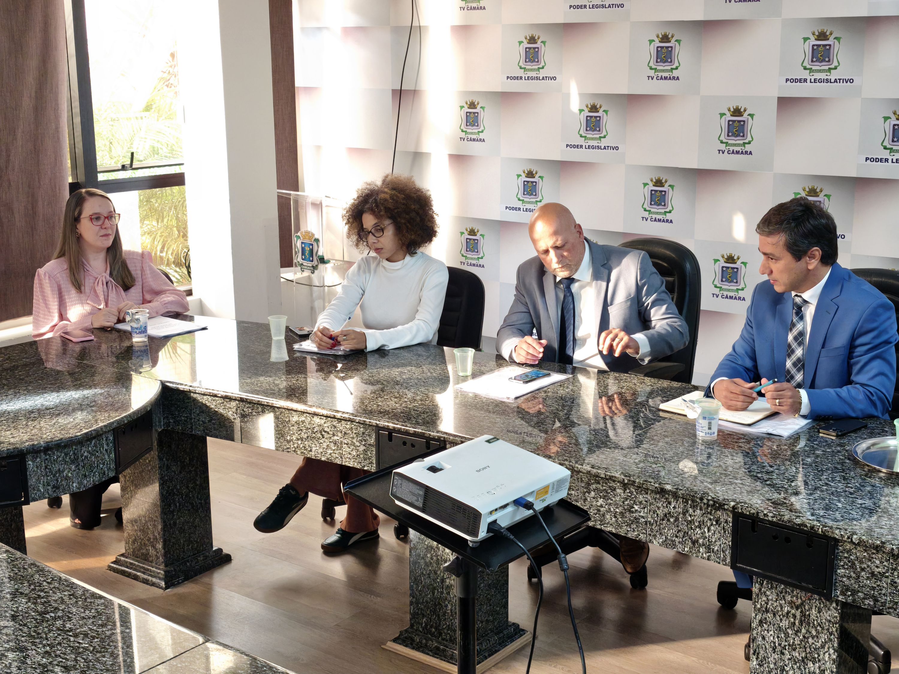 Secretária de Educação (esq.) apresenta o Plano de Ação para a Comissão