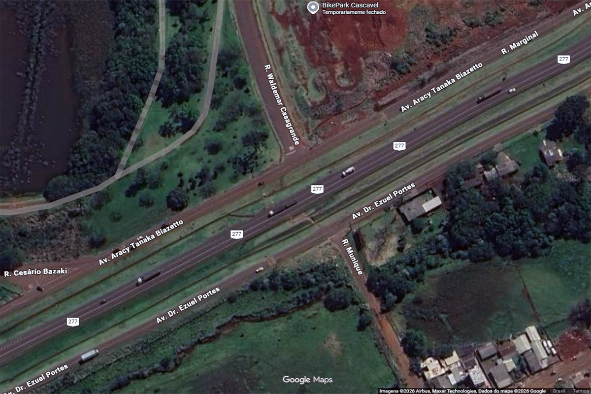 Trincheira vai ligar as ruas Munique, no Cascavel Velho, e Waldemar Casagrande, na região do Lago (centro da imagem)