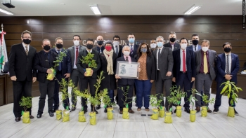Dom Mauro no Plenário da Câmara em 2013, quando recebeu o título de Cidadão Honorário